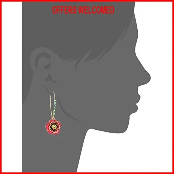 Gold-Tone Floral Drop Earrings with Crystals, Lightweight Hypoallergenic - Picture 3 of 4